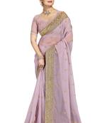 Lavender embroidered georgette saree with blouse