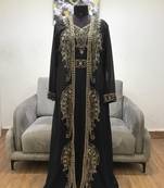 Black luxurious Moroccan Kaftan With Sun-proof hijab.