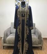 Navy blue luxurious Moroccan Kaftan With Sun-proof hijab.