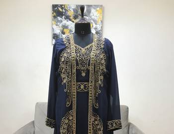 Navy blue Moroccan Kaftan With Sun-proof hijab 2