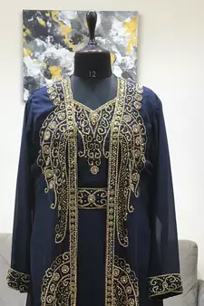 Navy blue Moroccan Kaftan With Sun-proof hijab
