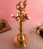 BulkySanta Pure Brass Kerala Chirag Diya Stand | Peacock Diya | Kuthuvilakku (Height - 10 inches