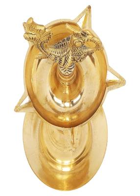 BulkySanta Pure Brass Kerala Chirag Diya Stand | Peacock Diya | Kuthuvilakku (Height - 10 inches 4