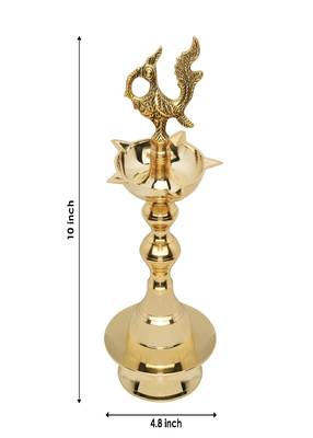 BulkySanta Pure Brass Kerala Chirag Diya Stand | Peacock Diya | Kuthuvilakku (Height - 10 inches 5