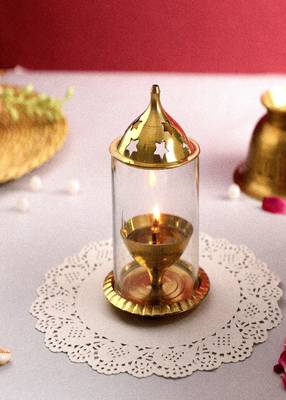 BulkySanta Brass Akhand diya | Akhand jyoti diya with cover | Brass diya (3" x 3" x 5") 1