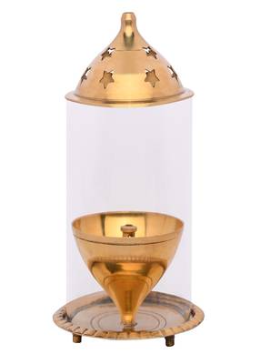 BulkySanta Brass Akhand diya | Akhand jyoti diya with cover | Brass diya (3" x 3" x 5") 5