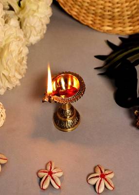 BulkySanta Pure Brass Mandir Diya (Laxmi Kuber Diya Stand) Heavy quality (5) 1