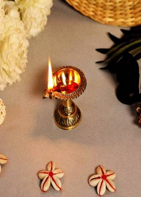 BulkySanta Pure Brass Mandir Diya (Laxmi Kuber Diya Stand) Heavy quality (5) 2