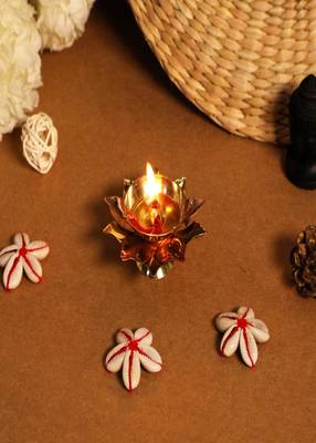 BulkySanta Brass Lotus Kamal Shape Metal Diya | Home Temple Decoration Oil Lamp Gift Items (Brass & Copper) 1