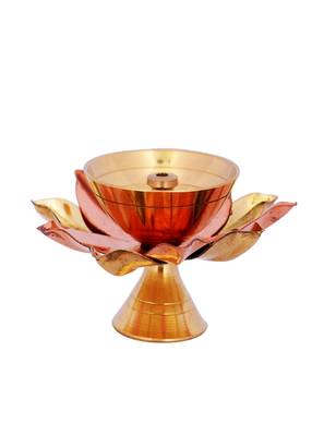 BulkySanta Brass Lotus Kamal Shape Metal Diya | Home Temple Decoration Oil Lamp Gift Items (Brass & Copper) 5