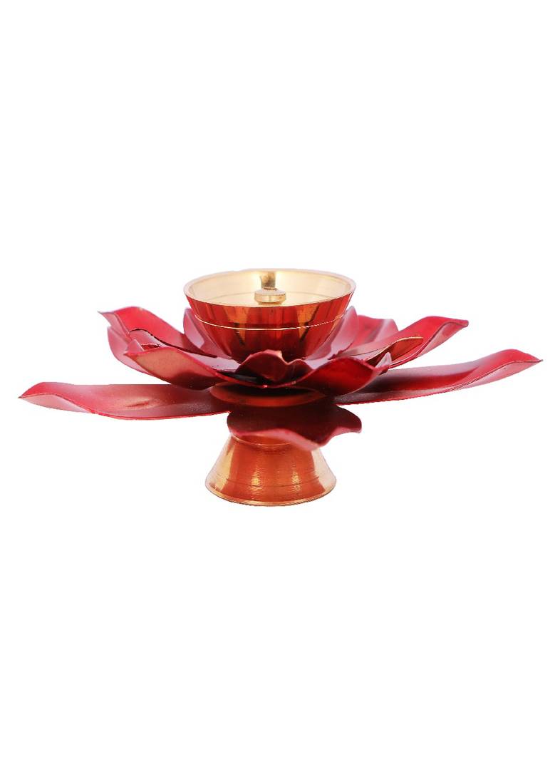 BulkySanta Brass Lotus Diya Big with Copper Petals | Pooja Dia Home Temple Decoration Oil Lamp Gift Items