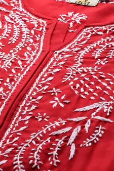 Ada Hand Embroidered Red Cotton Lucknow Chikankari Women Kurta - A133704