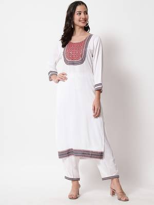MATINE Women White Cotton Kurta and Salwar Sets  1