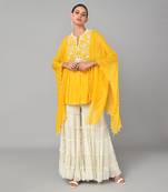 Ivory Bead Sequins Embellished Mustard Tunic Set