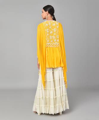 Ivory Bead Sequins Embellished Mustard Tunic Set 2