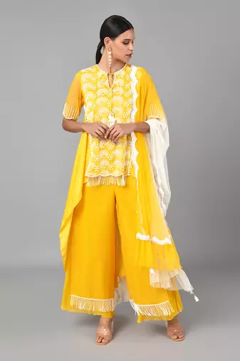 Ivory Bead Embellished High Low Set