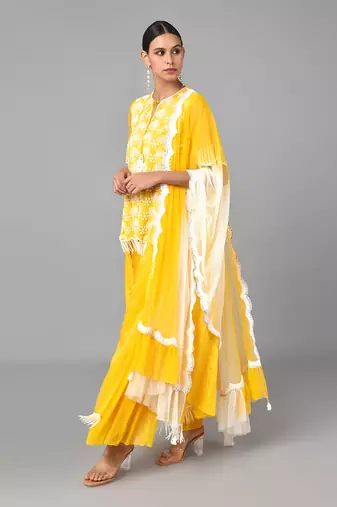 Ivory Bead Embellished High Low Set