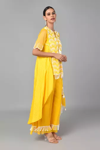 Ivory Bead Embellished High Low Set