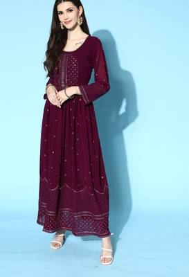 Wine embroidered georgette ethnic-kurtis 1