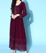Wine embroidered georgette ethnic-kurtis