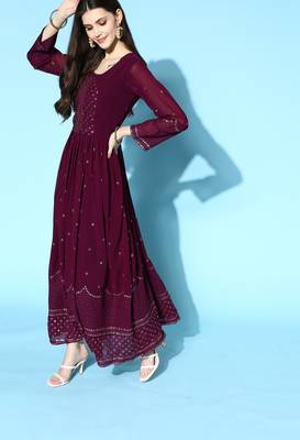 Wine embroidered georgette ethnic-kurtis 3