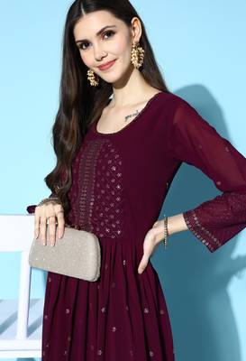 Wine embroidered georgette ethnic-kurtis 4