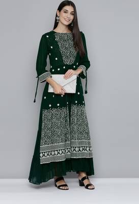 Green embroidered georgette ethnic-kurtis 1