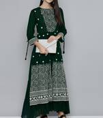 Green embroidered georgette ethnic-kurtis