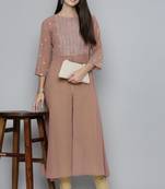 Brown embroidered georgette ethnic-kurtis