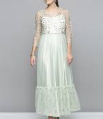 Green embroidered net ethnic-kurtis