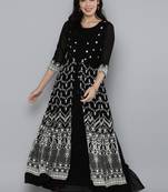 Black embroidered georgette ethnic-kurtis