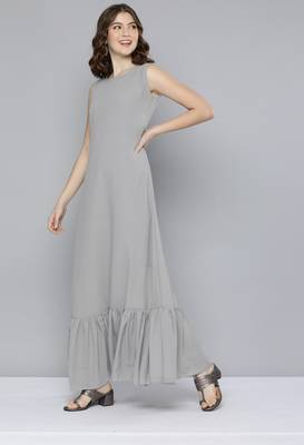 Grey plain georgette ethnic-kurtis 3