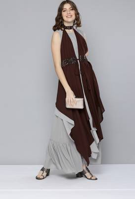 Grey plain georgette ethnic-kurtis 4