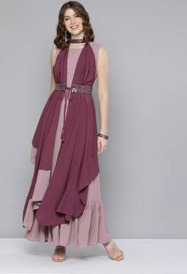 Pink plain georgette ethnic-kurtis 1