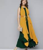 Green plain georgette ethnic-kurtis