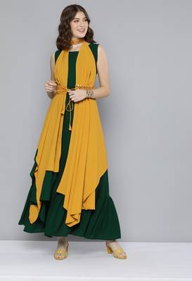 Green plain georgette ethnic-kurtis 4