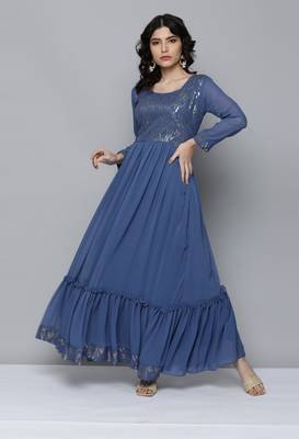 Blue embroidered georgette ethnic-kurtis 1