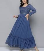 Blue embroidered georgette ethnic-kurtis