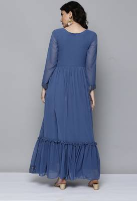 Blue embroidered georgette ethnic-kurtis 2