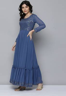 Blue embroidered georgette ethnic-kurtis 3