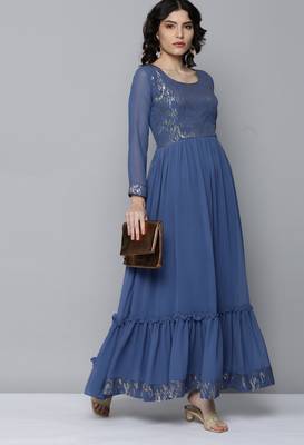 Blue embroidered georgette ethnic-kurtis 4