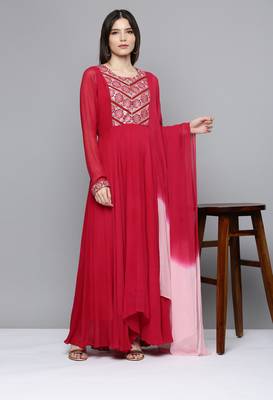 Pink embroidered georgette ethnic-kurtis 1
