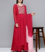 Pink embroidered georgette ethnic-kurtis