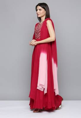 Pink embroidered georgette ethnic-kurtis 3