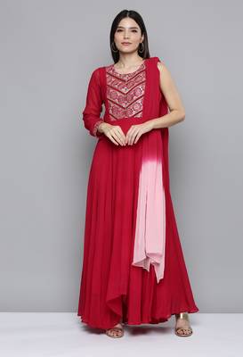 Pink embroidered georgette ethnic-kurtis 4