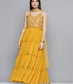 Mustard embroidered georgette ethnic-kurtis
