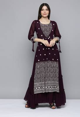 Wine embroidered georgette ethnic-kurtis 1