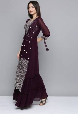 Wine embroidered georgette ethnic-kurtis 3