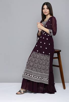 Wine embroidered georgette ethnic-kurtis 4