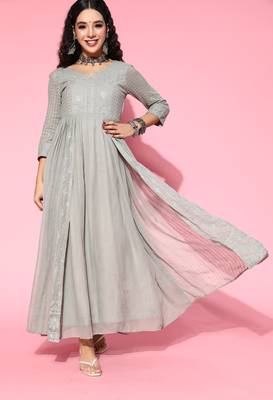 Grey embroidered georgette ethnic-kurtis 1